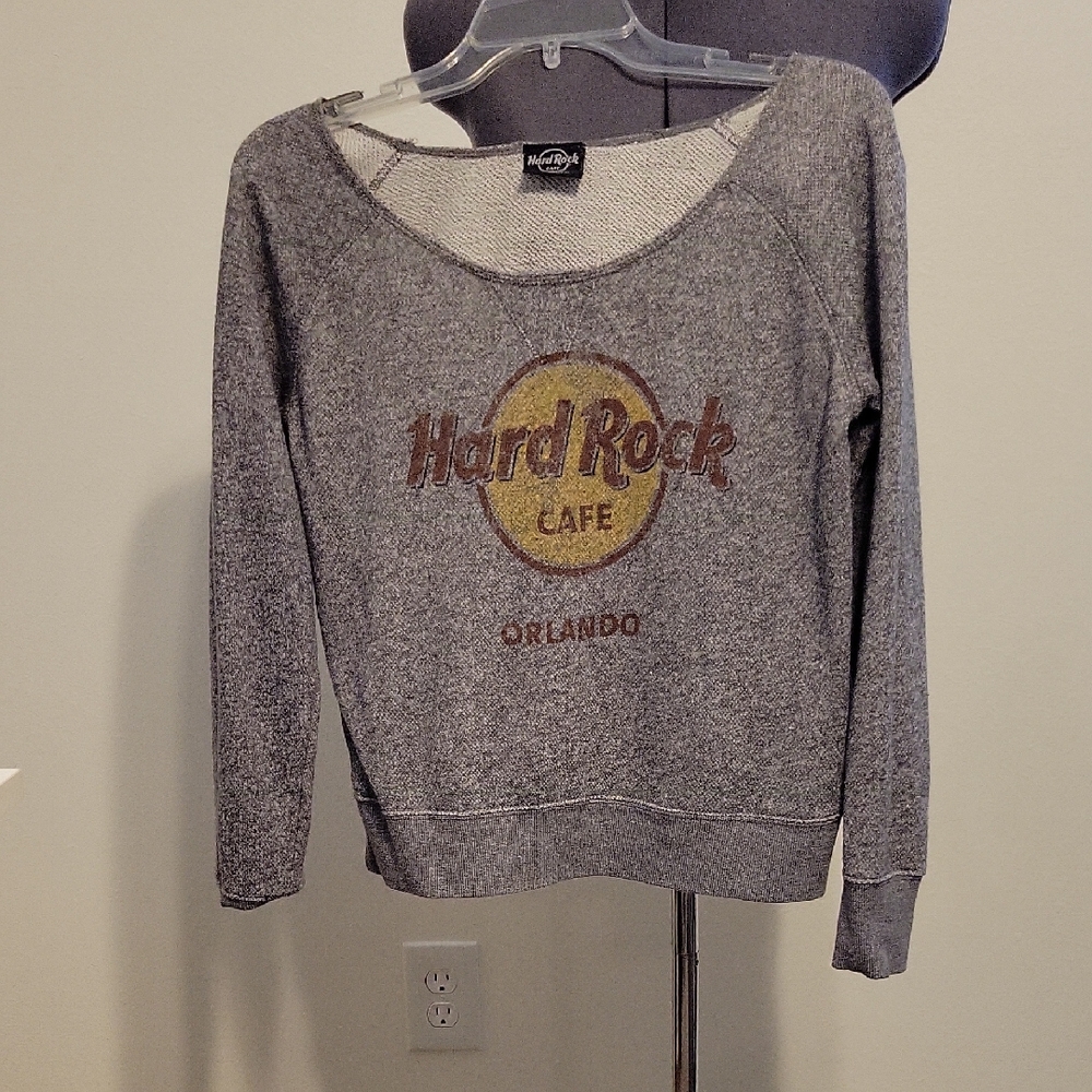 Hard Rock Cafe Gray and Yellow Women's Sweater